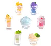 7 Pcs Luminous Summer Fruit Resin Drink Charms - 1:12 Scale Miniature Iced Beverage Cups and Fruit Bottles for DIY Crafts, Jewelry Making, Mini House Décor, Car, Phone Case & Coffee Table Accessories