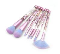 7-Pcs Makeup Brushes Clear Crystal Diamond Particle Handle, Makeup Brush Set, Quicksand Liquid Particle Sequins (Red flowing sand blue pink hair)