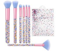 7 Pcs Makeup Brushes Set, Crystal Sparkles Pink Make up Brushes, Professional Blending Brush with Sequins Handle, Cute Beauty Brush Kit for Blush Foundation Highlight Concealers Eyebrow