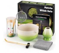7 Pcs Matcha Set, Matcha Kit for Ceremony, Matcha Tea Set for Making Latte, Japanese Matcha Ceremony Kit, Matcha Whisk Set and Bowl, Gift for Matcha Lover, Gradient Green