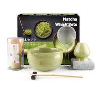 7 Pcs Matcha Set, Matcha Kit with Bamboo Matcha Whisk and Bowl, Matcha Spoon, Whisk Holder, Sifter, Matcha Tea Set for Ceremony, Matcha Gift Set for Beginners and Enthusiasts, Green