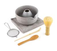 7 Pcs Matcha Set,Matcha Tea for Making Breakfast/Latte,Whisk Set and Bowl with All Accessories,Gift for Lover，Grey-White Bowl, Stirrer Yellow