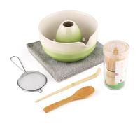 7 Pcs Matcha Set,Matcha Tea for Making Breakfast/Latte,Whisk Set and Bowl with All Accessories,Gift for Lover，Gradient Green Bowl,Bamboo Stirrer