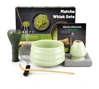 7 Pcs Matcha Whisk and Bowl Set, Light Green Complete Matcha Making Kit with Plastic Whisk, Ceramic Bowl, Whisk Holder, Scoop, Sifter & Tea Cloth, Japanese Matcha Tea Set for Beginners