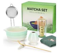 7 Pcs Matcha Whisk Set, Ceramic Matcha Bowl and Holder, Bamboo Matcha Whisk & Scoop, Complete Matcha Making Kit for Matcha Beginner & Lovers, Gradient Green