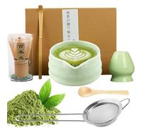 7 Pcs Matcha Whisk Set,Ceramic Matcha Kit with Bowl,Bamboo Whisk & Holder,Matcha Spoon and Stainless Steel Tea Strainer,Complete Ceremony Japanese Tea Maker Set,Gift for Matcha Lovers