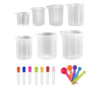 7 Pcs Measuring Cups with 7 Pcs Silicone Droppers, 5 Pcs Measuring Spoons, Thick Heat Resistant Beaker with Graduated, Handleless Plastic Beaker, Baking Cooking Measuring Tool, Casting Mixing Jewelry