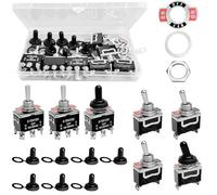 7 Pcs Metal Rocker Toggle Switch, 15A/250VAC, 2 Position 2 Pin-ON/OFF, 6 Position 3 Pin-NO/OFF/NO, Flick Flip Rocker Switch, for Car Truck Boat Dash Light Control, 7 Pcs 12 mm Waterproof Cap