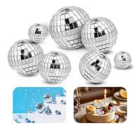 7 Pcs Mini Disco Balls for Cake, Disco Ball Cake Decorations, Mini Disco Balls Shiny Silver Mirror Finish, Disco Balls for Cake Toppers, Cupcake Party Supplies Glitter Decor