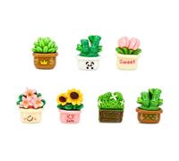 7 Pcs Mini Resin Plant Miniatures, Mini Potted Plant Miniature Deco | Mini Fake Succulent Artificial Plants for DIY Crafting, Phone Cases, Dollhouse Decorations