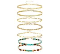 7 Pcs Miyuki Beads Stackable Bracelets for Women - Tila Flat Beads for Bracelets, Miyuki Tila Glass Bead Bracelet, Boho Elastic Stretch Bracelet for Women, Handmade Beaded Friendship Jewelry Gift
