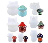 7 Pcs Mushroom Resin Molds Mushroom Jars Silicone Molds with Lid for DIY Candles Art Candy Jewelry Storage Container Home Decoration Epoxy Resin Casting Art Craft Ornaments