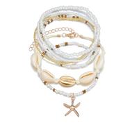 7 Pcs Natural Shell Anklet for Women, Adjustable Cowrie Bead Boho Ankle Bracelet with Starfish & Scallop for Summer Beach, Hawaiian Foot Jewelry Gift