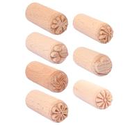 7 Pcs Natural Wooden Pottery Stamps Column, Wood Block Pottery Tools Stamps Cookie Dough Textiles Scrapbook Clay Wood Printing Stamp with Flower Patterns for Scrapbook, Card Making, Crafts