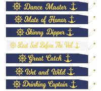 7 Pcs Nautical Bachelorette Party Sashes, White Gold "Last Sail Before The Veil" Bride to be Sash and Navy Blue Bride Tribe Sashes for Anchor Cruise Sailor Nauti Bridal Shower Party Decor Gifts Jokes