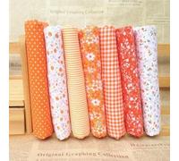 7 Pcs Orange Cotton Craft Fabric Bundle Squares Patchwork DIY Sewing Scrapbooking Quilting Floral Dot Pattern Craft and Sewing Hobby Fabric 10" x 10" (25cm x 25cm)