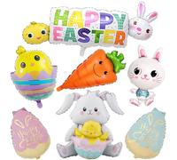 7 Pcs Oversized Easter Balloons, Easter Eggs, Bunny, Chicks, Carrots Foil Balloons, Easter Decorations for Easter Themed Party, Birthday Party