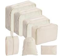 7 PCS Packing Cubes for Suitcase, Lightweight Travel Cube Luggage Organizers, Compression Essentials Bags for Accessories, Beige