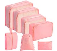 7 PCS Packing Cubes for Suitcases, Travel Luggage Organizers Bags Packing Cube Waterproof Travel Essentials Bag Packing Cubes for Clothes Shoes Storage Bags, Pink