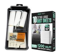 7 Pcs Paint Roller Set with 10x Large Dust Sheets - Complete Painting Kit with Rollers, Brushes, Trays, Masking Tape & Plastic Sheets for Walls, Ceilings & Furniture Protection