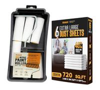 7 Pcs Paint Roller Set with 6X Large Plastic Dust Sheets - Complete Painting Kit with Rollers, Brushes, Trays, Masking Tape & Plastic Sheets for Walls, Ceilings & Furniture Protection