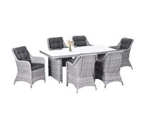 7 PCS Patio PE Rattan Wicker Dining Table Set Furniture w/ Tempered Glass