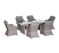 7 PCS Patio PE Rattan Wicker Dining Table Set Furniture w/ Tempered Glass