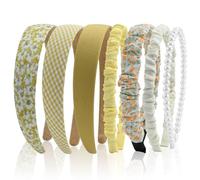 7 Pcs Pearl Headbands Set, Elegant Women's Padded Non-Slip Hair Hoops, Sparkly Beaded Floral Designs for Wedding, Bridal, Carnival, Daily Use (Yellow)