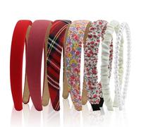 7 Pcs Pearl Headbands Set, Elegant Women's Padded Non-Slip Hair Hoops, Sparkly Beaded Floral Designs for Wedding, Bridal, Carnival, Daily Use (Red)
