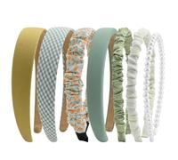 7 Pcs Pearl Headbands Set, Elegant Women's Padded Non-Slip Hair Hoops, Sparkly Beaded Floral Designs for Wedding, Bridal, Carnival, Daily Use (Green)