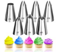 7 Pcs Piping Nozzle Tip Cake Decorating,1m 2D 2F Cake Piping Tips, Stainless Steel Cake Icing Nozzles Piping Tips Kit, Piping Nozzles Decorating Tips Baking Tools for Buttercream Icing Cupcake DIY