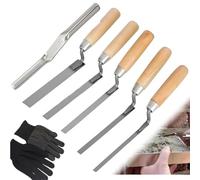 7 Pcs Pointing Trowel Set with Jointing Tool and Gloves, Stainless Steel Finger Tool for Bricklaying, Masonry Work & Patio Grouting, Flat Tuck Pointer Kit with Wooden Handle for DIY Gap Repairs