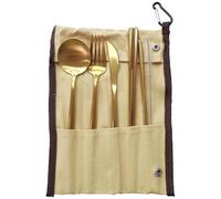 7 Pcs Portable Utensil Set, Rose Gold Stainless Steel Flatware Travel Kit with Chopsticks & Straw & Cleaning Brush, Reusable Cutlery Set with Carrying Case for Camping, Office