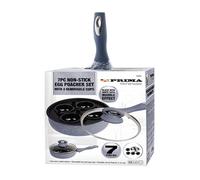 7 Pcs PRIMA Marble Effect EGG POACHER | BOILER | Saucepan | Cups | Boiled | Poach | GLASS LID | NON-STICK Inserts | Home | Kitchen | Cooker | Cooking Pot | Black Or Grey | UK FREE P&P (Grey Round)