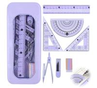 7 Pcs Protractor And Compass Set, Purple Geometry Sets For Secondary School, Metal Shell Maths Kit With 15cm Ruler, 180° Protractor, Two Triangles, Refills & Eraser, Cute Maths Set For Girls Students