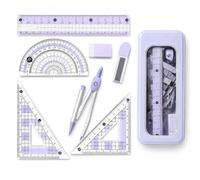7 Pcs Purple Geometry Set, Metal Box with Compass, Compass Maths, Math Sets For Secondary School, Protractor And Compass Set, Protractor & Rulers, Cute Maths Kit for Students, Drawing Tool Gift