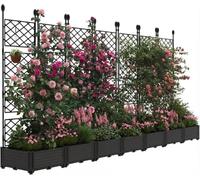 7 PCS Raised Garden Bed with Trellis, Plastic Planter Box for Climbing Plants, Outdoor Vertical Garden with Privacy Screen for Patio, Balcony, Backyard, Space-Saving Balcony Planter 294X41X160 cm