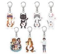 7 Pcs Ramen Cat Akaneko Keychain Ramen Cat Akaneko Cute Keyring Pendant Party Favor Decorations for Teens Acrylic Chain Classroom Rewards Set