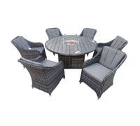 7 PCS Rattan Dining Sets with 150 CM Gas Fire Pit Table + Fully Assembled Chair FURNITURE ONE Grey 1 Pack
