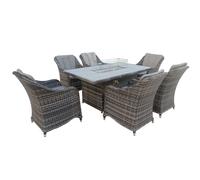 7 PCS Rattan Dining Sets with 160x96CM Gas Fire Pit Table + Fully Assembled Chair FURNITURE ONE Grey 7 Pack