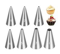 7 Pcs Round Hole Piping Tips Set, Professional Stainless Steel Cupcake Frosting Nozzles Tool Russian Pastry Icing Dispensers Supplies for Cake Decorating Supplies Baking Set Tools(7PCS)