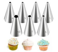 7 Pcs Round Piping Tips Cupcake Frosting Nozzles Set Stainless Steel Cake Decorating Tool Russian Pastry Icing Supplies for Baking Cream Bag Cookies Puff Doughnut Filler