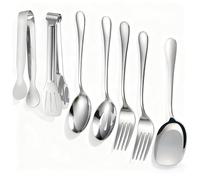 7 PCS Serving Spoons Large Set, Silver Stainless Steel Table Spoons with A Clip, Durable Spoon Set, Practical Long Handle Tablespoons Suitable for Kitchen Cooking Restaurant Banquets