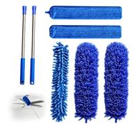 7 PCS SET Feather Duster, Blue, Telescopic Feather Dusters For High Ceilings, Washable Duster Heads, Vehicle Interior Cleaning, Furniture Dusting Tool