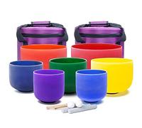 7 Pcs Set of 6"-12" Colored Frosted Quartz Singing Bowl for Yoga/Sound Healing/Meditation, Chakra Healing Sound Bowls with 2 Pcs Carrying Case & Exquisite Bowl Mat(432Hz)