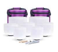 7 Pcs Set of 6"-12" Frosted Quartz Singing Bowl with 2 Pcs Carrying Case & Exquisite Bowl Mat, Chakra Healing Sound Bowls for Yoga/Sound Healing/Meditation(440Hz)