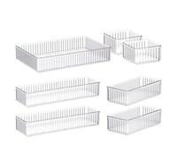 7 PCS Stackable Clear Drawer Organiser | 4 Sizes Makeup Drawer Organiser Trays for Cosmetics, Drawer Storage Containers for Dressing Table, Desk Drawer and Bathroom