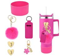 7 PCS Stanley Cup Accessories, Stanley Cup Accessories Straw Cover, Stanley Cup Accessories Set, Keychain Accessories for Stanley Cup 30oz 40oz Tumbler (Rose Red)