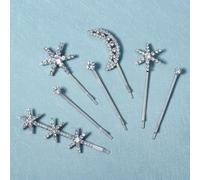 7 PCS Stars Hair Bobby Pins for Women Silver Snowflake Hair Clip Crystal Rhinestones Moon Hair Pins Hair Accessories for Holiday Wedding Birthday Bridal Prom Hairpin