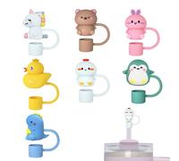 7 pcs Straw Cover for Stanley Cup,10mm Silicone Cute Animals Shape Dust-Proof Straw Toppers,Reusable Straws Cover Tips Lids Dustproof Leak With Handle,Cups Covers Cap for Tip Accessories